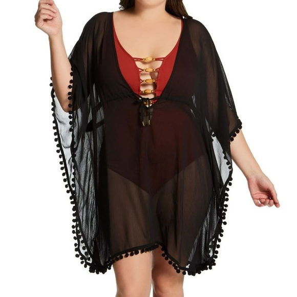 Bleu by Rod Beattie Plus Size Gypset Chiffon Caftan Swim Cover-up - Picture 1 of 4